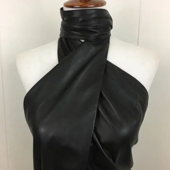 Magda Butrym Black Leather Wrap Halter Bodysuit 8 - Picture 7 of 13
